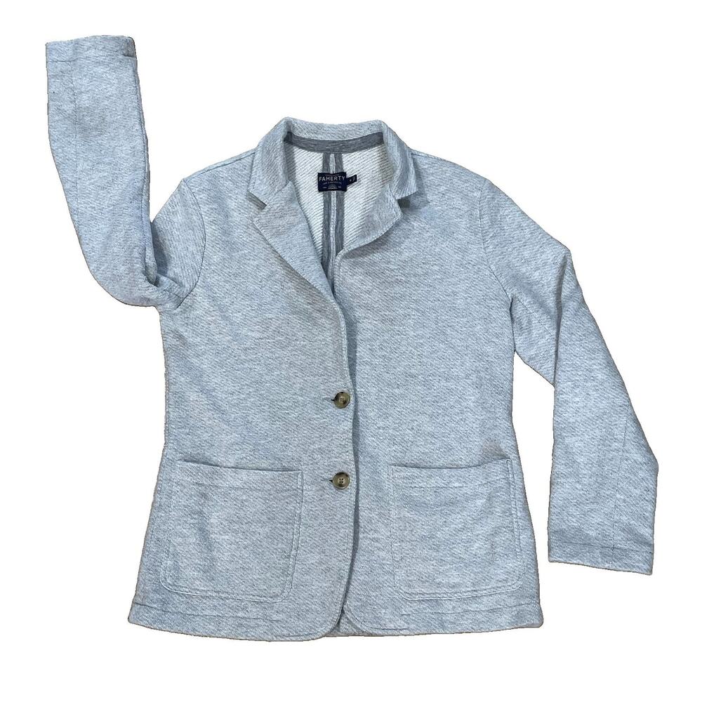 Faherty Inlet Women's Size Small Cotton Blend Knit Blazer Cardigan Jacket Gray - Picture 4 of 13